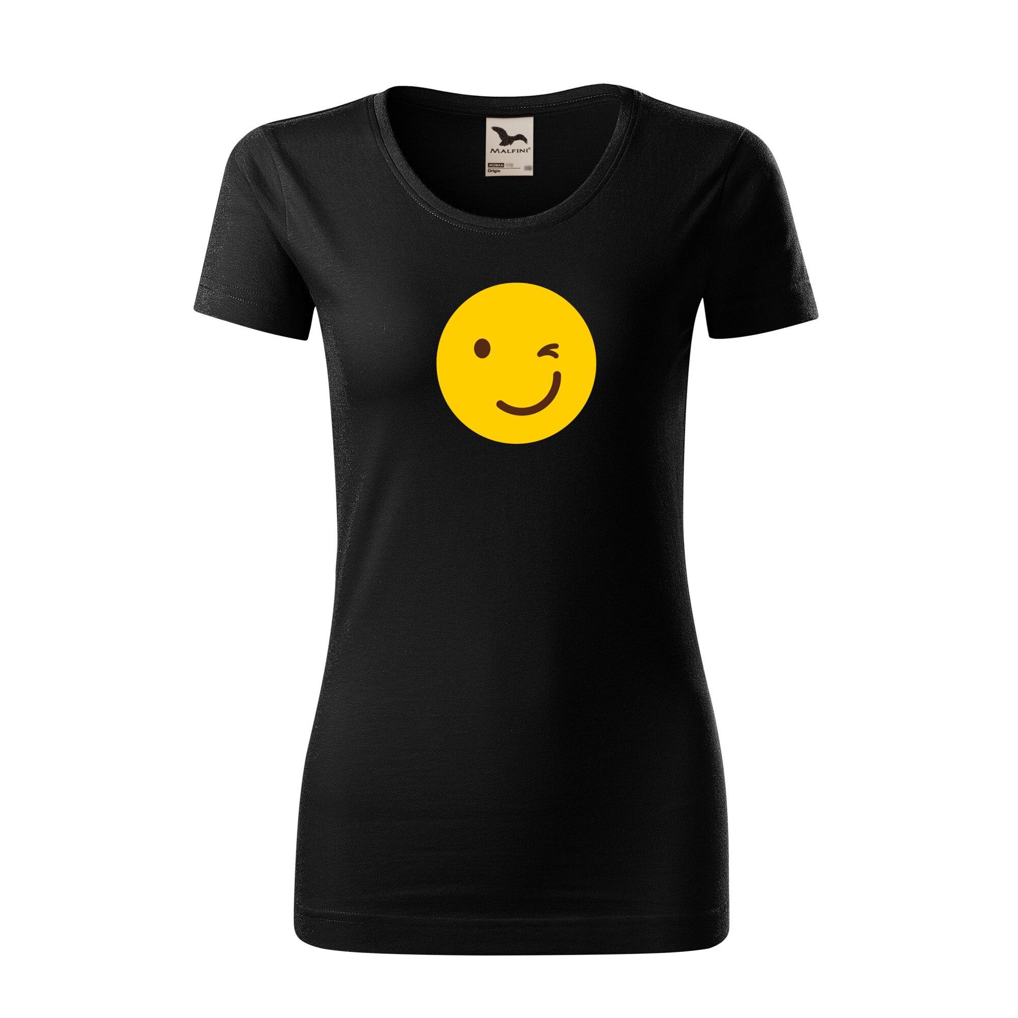 Tricou dama clasic, Malfini, Emoji Ok Face, Negru, L