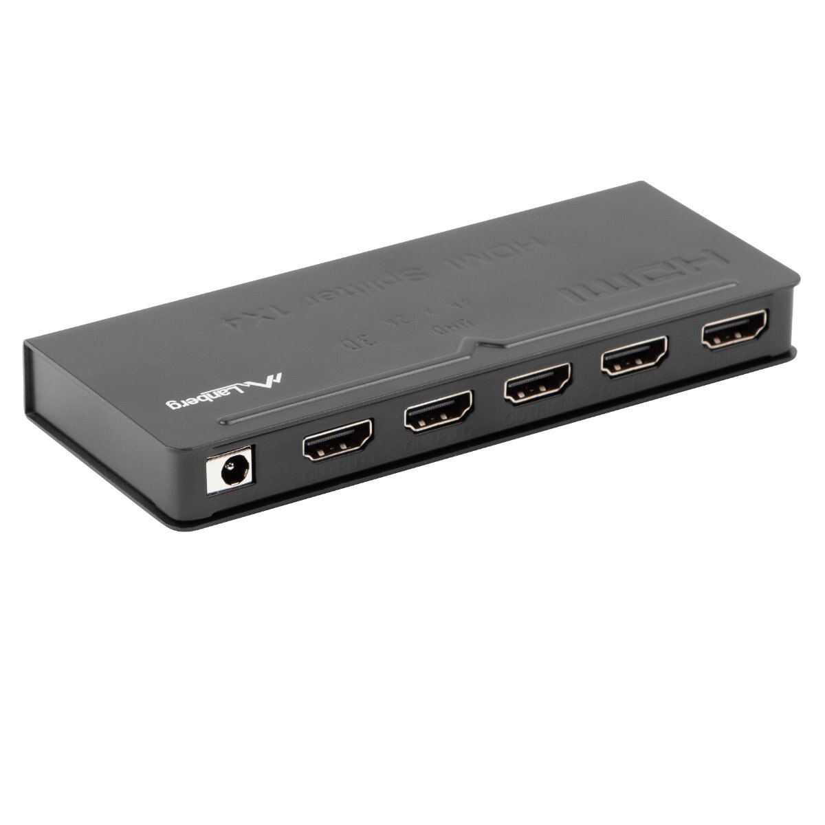 Splitter video Lanberg 42431, o intrare HDMI si 4 porturi de iesire HDMI 4K, 3D, alimentare DC jack 110-250V 1A, negru