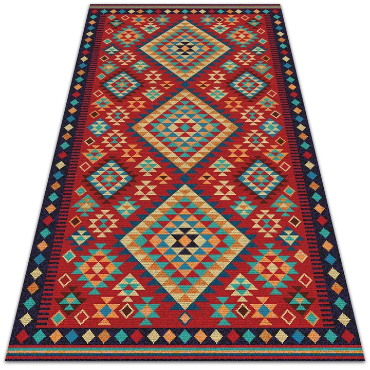 Covor de vinil pentru terasa. Covor de balcon. PVC. model Retro triunghiuri colorate. 60x90cm