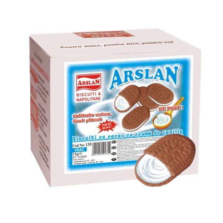 Biscuiti de cacao cu crema vanilie, Arslan, 30 Gr x 70 buc
