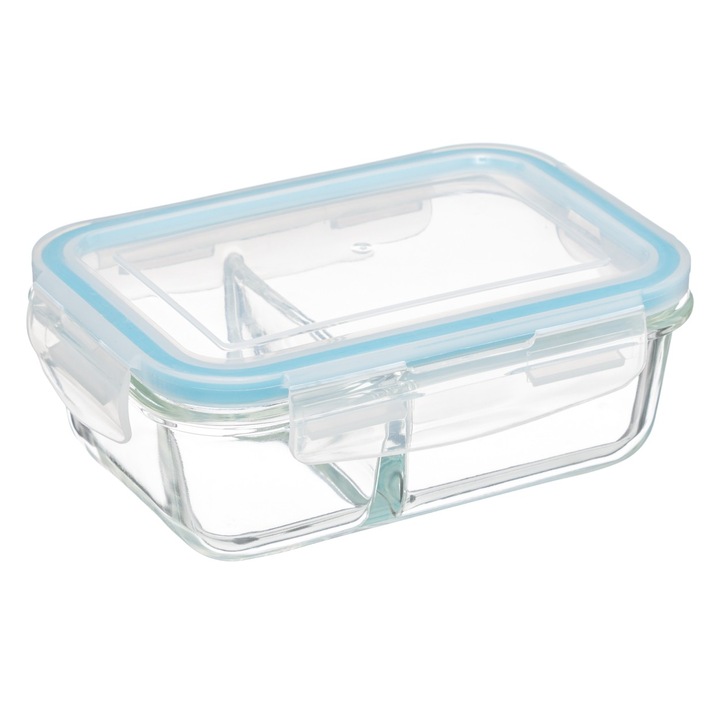Üveg ebédládák, 2 rekeszes, 1,1 l, CLIP