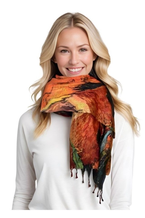 Fular tip esarfa pictata 2, casmir,12 maro/oranj