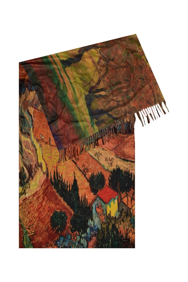 Fular tip esarfa pictata 2, Dacali, casmir ,12 maro/oranj