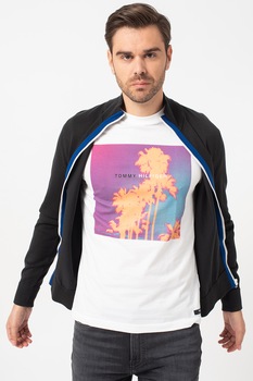 Tommy Hilfiger, Cardigan tricotat fin cu fermoar, Negru Tommy Hilfiger, Cardigan tricotat fin cu fermoar, Negru