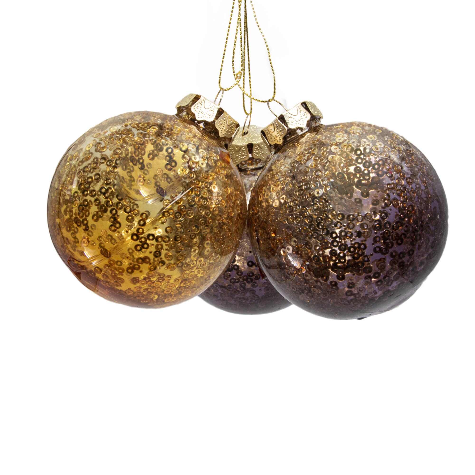 Set 3 globuri cu paiete din plastic, 8 cm