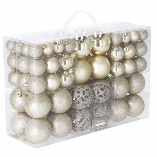 Set 100 globuri de Craciun, diverse forme si marimi, auriu