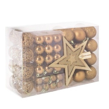 Set complet decorare brad Craciun, 101 piese, include globuri si stea, auriu Set complet decorare brad Craciun, 101 piese, include globuri si stea, auriu