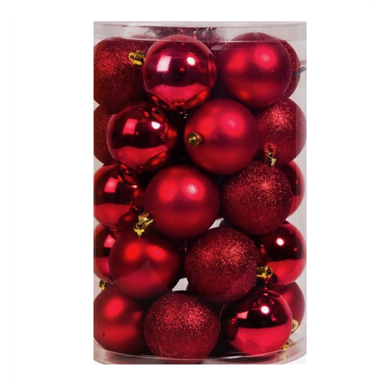 Set 44 de globuri cu dimensiuni diferite, rosu lucios, mat si cu sclipici, ATS, pentru pomul de craciun, ATS