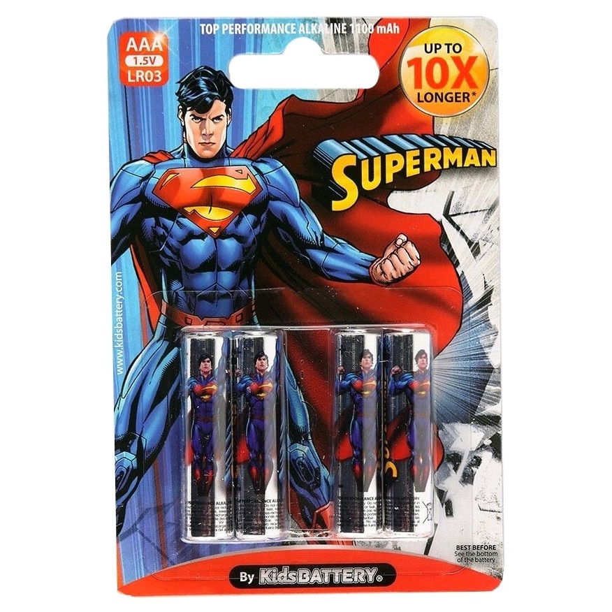 Set 4 baterii alcaline Kids Battery AAA R3 Superman