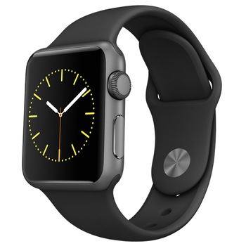 Apple Watch cu carcasa din otel inoxidabil, 38mm, Black Sport Band Apple Watch cu carcasa din otel inoxidabil, 38mm, Black Sport Band