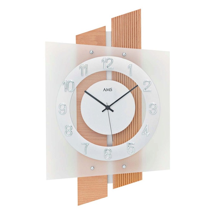 Ceas de perete AMS 5530, Quartz, Alb, Analogic, Modern