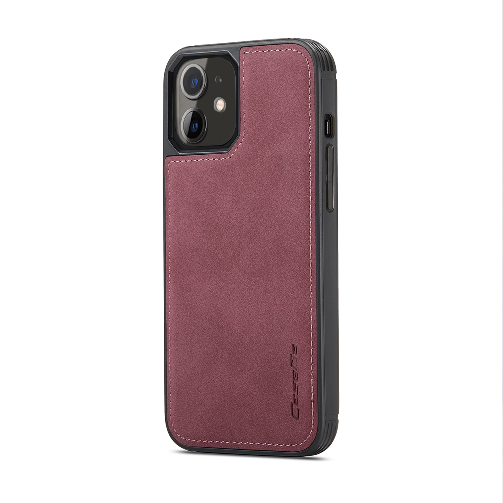 Husa iPhone 12 Mini, CaseMe, slim piele, tip back cover, textura catifelata, Visiniu