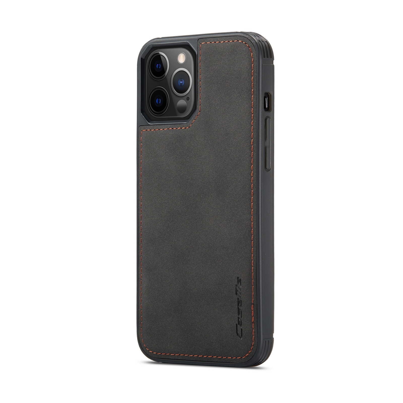 Husa iPhone 12 Pro / iPhone 12, CaseMe, slim piele, tip back cover, textura catifelata, Negru