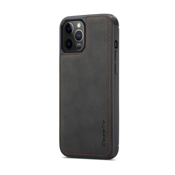 Husa iPhone 12 Pro / iPhone 12, CaseMe, slim piele, tip back cover, textura catifelata, Negru Husa iPhone 12 Pro / iPhone 12, CaseMe, slim piele, tip back cover, textura catifelata, Negru
