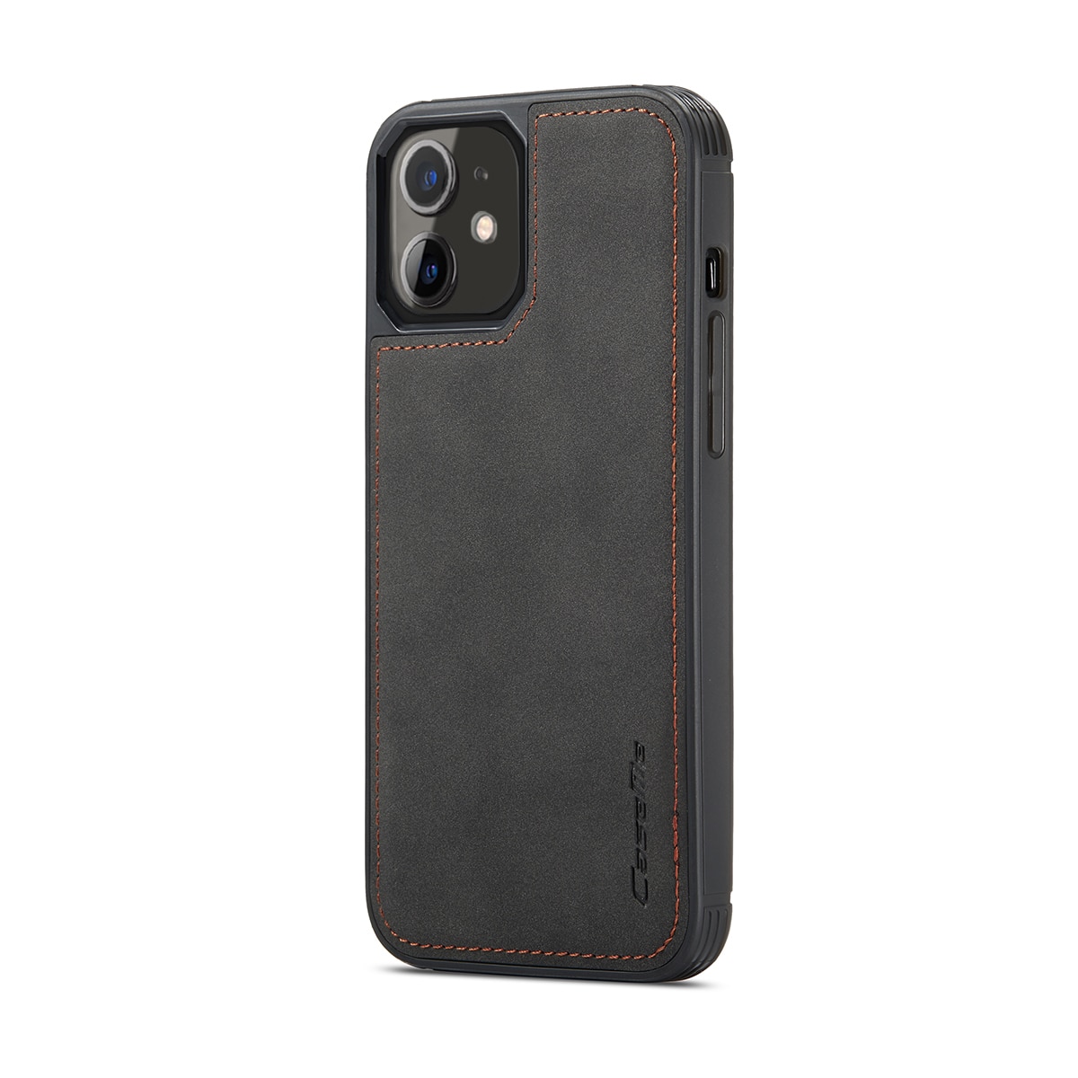 Husa iPhone 12 Mini, CaseMe, slim piele, tip back cover, textura catifelata, Negru