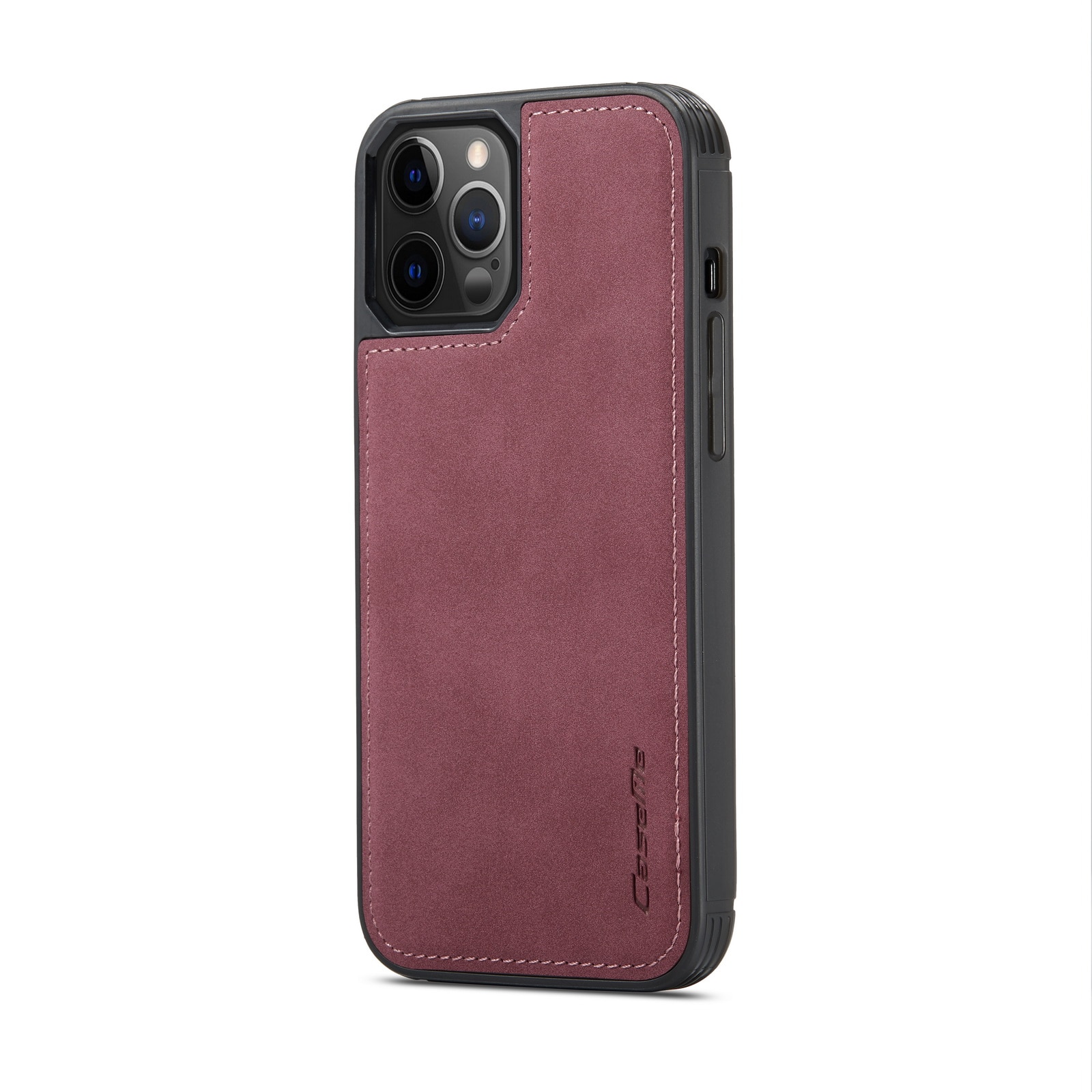 Husa iPhone 12 Pro / iPhone 12, CaseMe, slim piele, tip back cover, textura catifelata, Visiniu