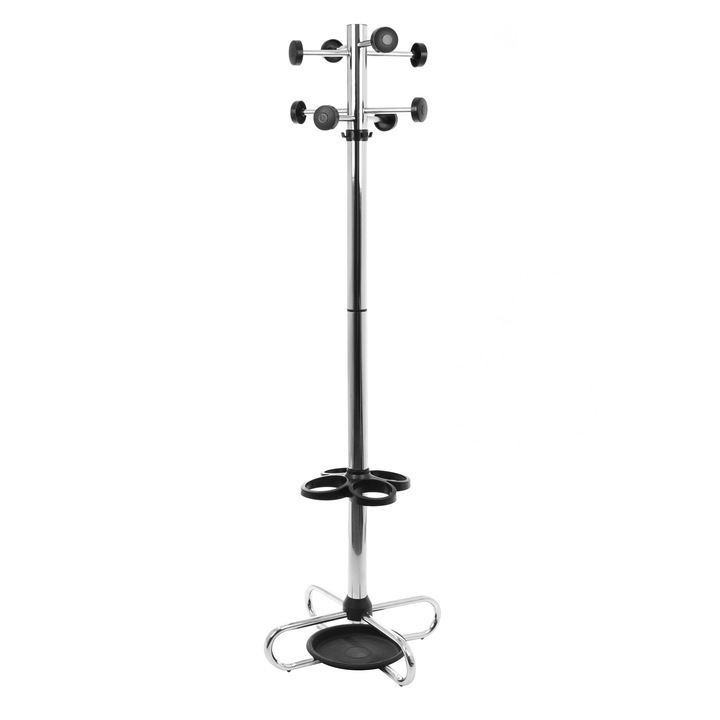 Cuier hol tip pom IMK, metal cromat + plastic, 12 agatatori, negru, 54 x 54 x 173 cm