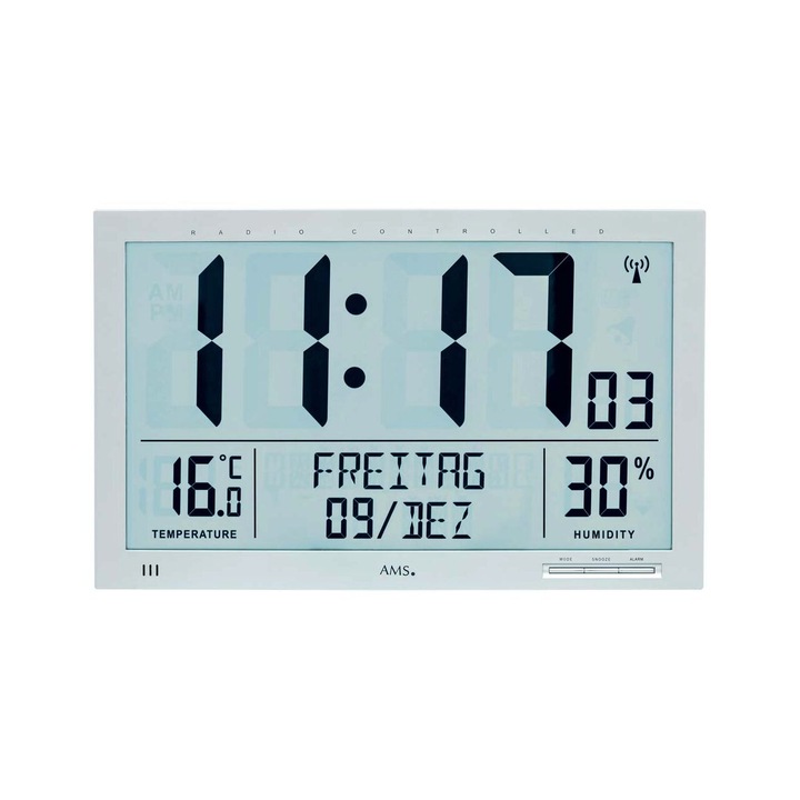 Ceas de perete AMS 5888, Quartz, Gri, Digital, Modern