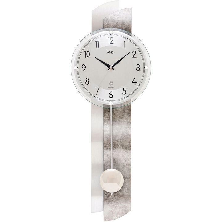 Ceas de perete AMS 5321, Quartz, Argintiu, Analogic, Modern