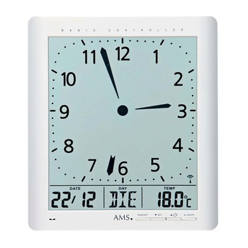Ceas de perete AMS 5896, Quartz, Gri, Digital, Modern Ceas de perete AMS 5896, Quartz, Gri, Digital, Modern