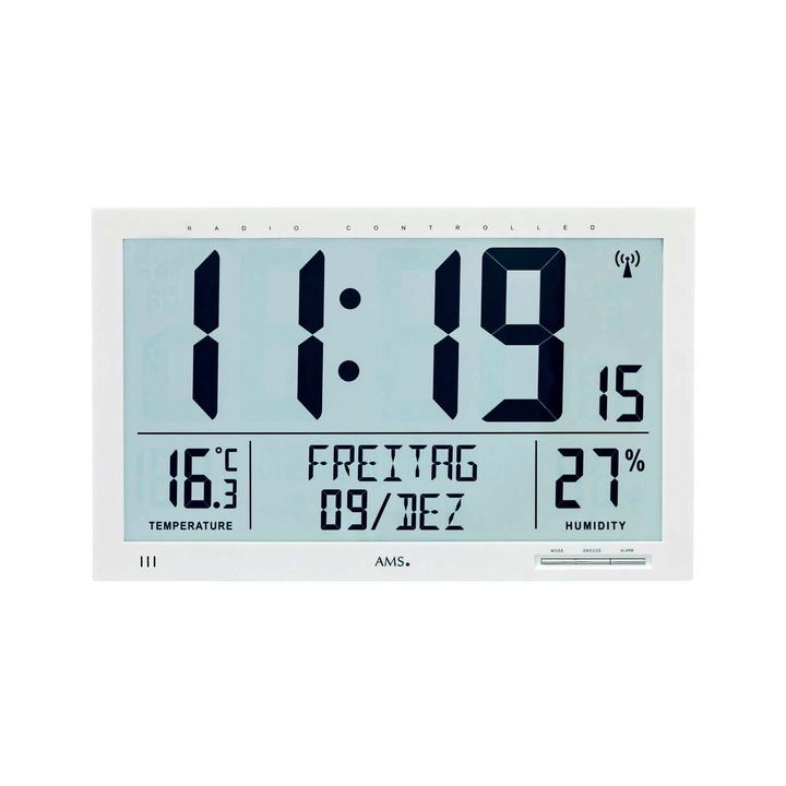 Ceas de perete AMS 5887, Quartz, Gri, Digital, Modern