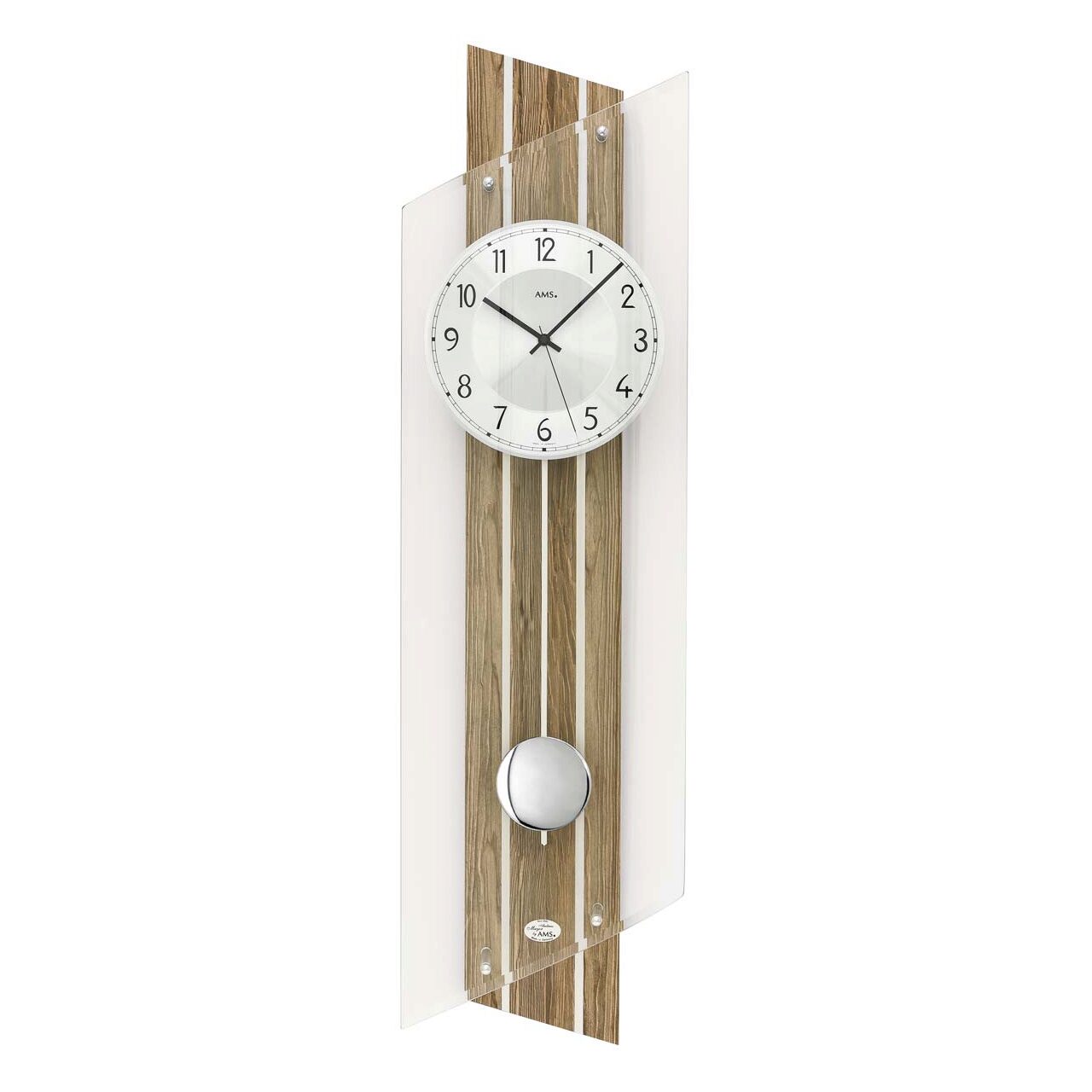 Ceas de perete AMS 5302, Quartz, Argintiu, Analogic, Modern