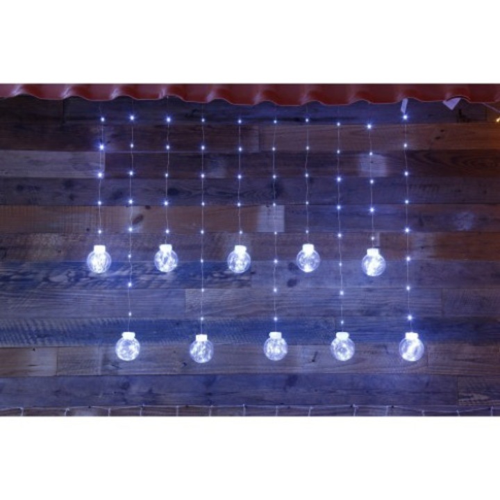 Instalatie Craciun, Hoff Icicle, 10 globuri si 200 microLED-uri cu lumina calda, 2.1 m, interior