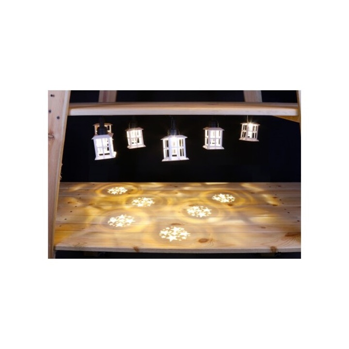 Instalatie felinar Craciun cu proiectie stea, Hoff, 6 LED-uri cu lumina calda continua, 2.5 m, IP44