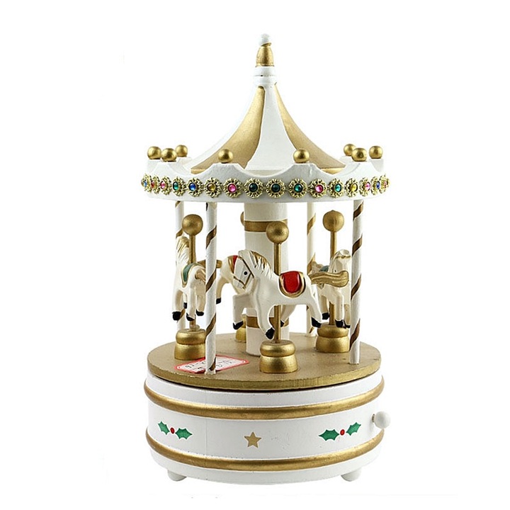 Carusel muzical alb-auriu Merry-Go-Round 13x25cm