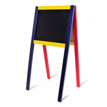 Tabla de scris cu 2 fete , pentru creta sau marker, are rama din lemn multicolor, ATS, pentru copii Tabla de scris cu 2 fete , pentru creta sau marker, are rama din lemn multicolor, ATS, pentru copii