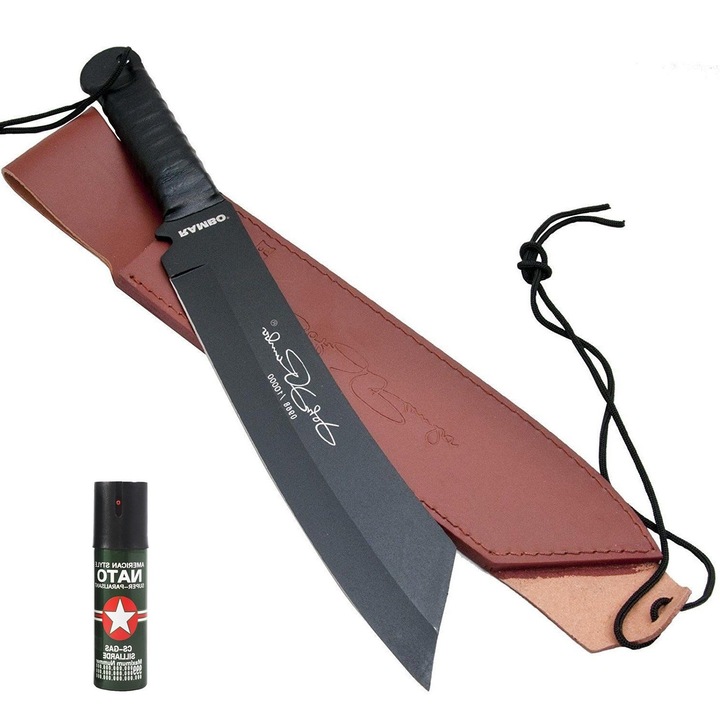 Sabie Rambo IV, 43 cm, teaca piele inclusa si spray Nato