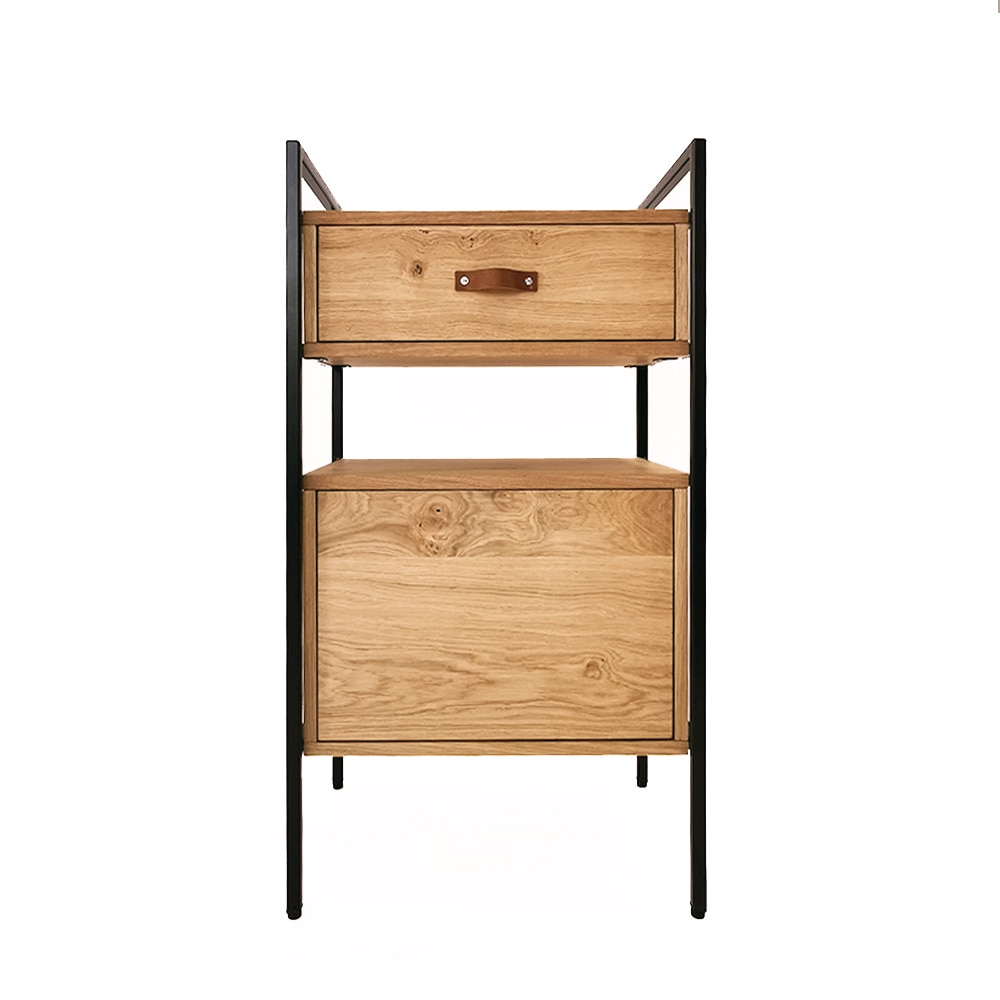 Comoda mad About A, industrial, metal, stejar/negru, 58 × 40 × 98 cm