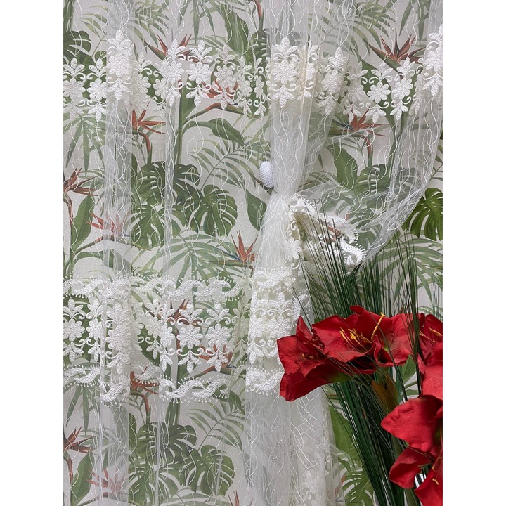 Perdea ivoire "Cold Breeze" 500x245cm, brodata, cu rejansa by Liz Line - RD1555