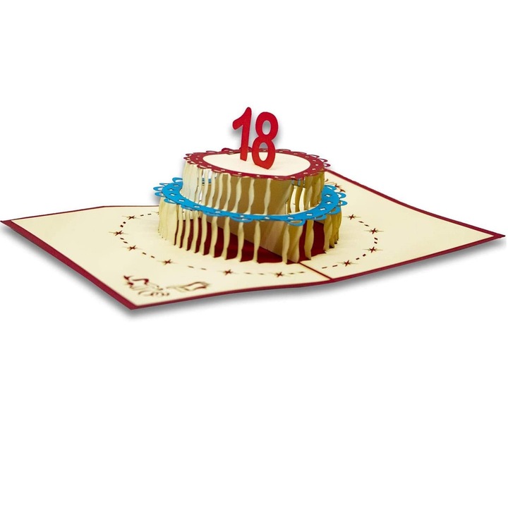 Felicitare 3D tip origami, Asamblat manual, Model tort 18 ani, Multicolor