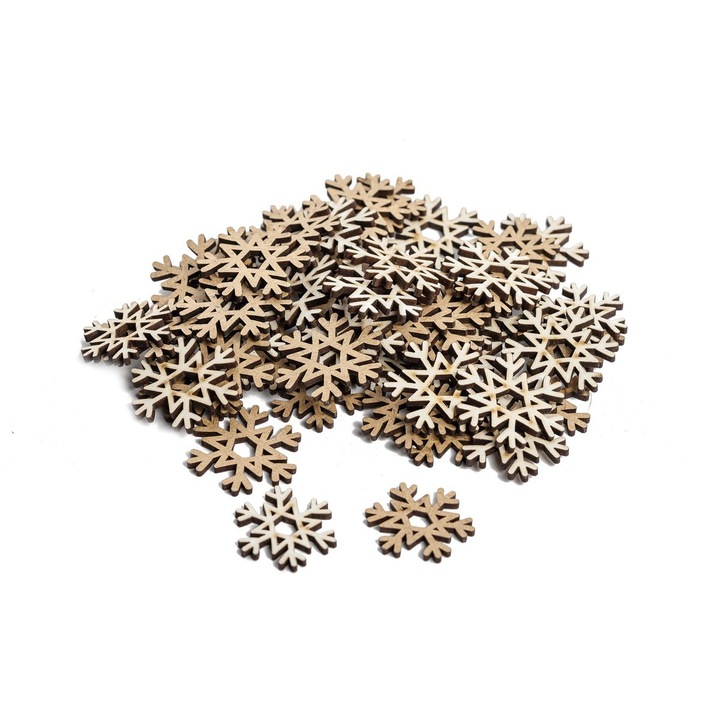 Set creativ 50 fulgi din lemn natur, Dekolaser, SC1044, 3 cm