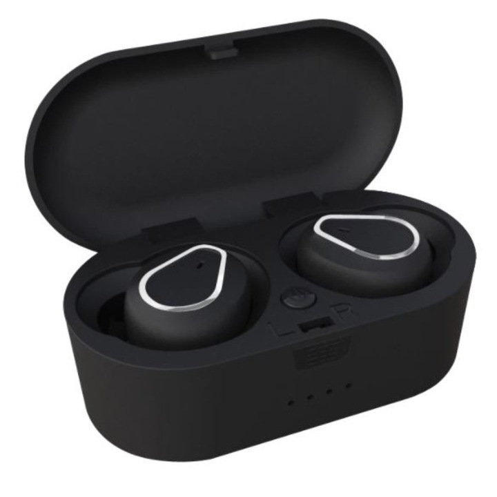 TWS 207 Vezeték nélküli fülhallgató, Bluetooth 5.0 , Egygombos működtetés, HD-beszédhang, Automatikus párosítás, Vízálló, Fekete