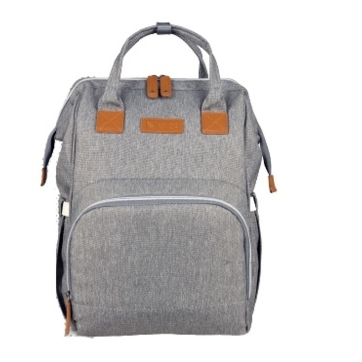 Чанта за количка NEVEQ, раница за бебешки принадлежности, многофункционална чанта за памперси с вграден USB порт и множество функции, Сив/Кафяво