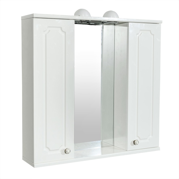 Oglinda cu 2 dulapuri Malaga, 120 cm, iluminare LED, Alb