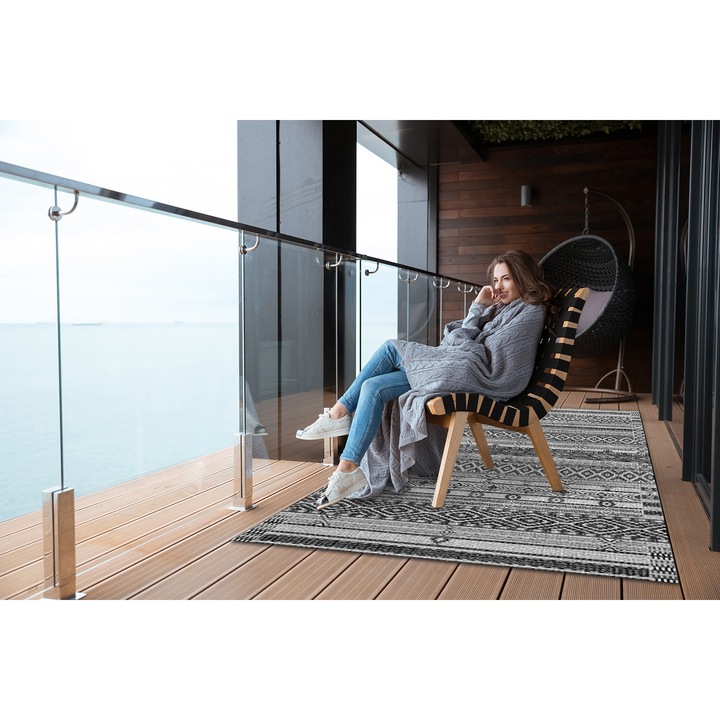 Covor de vinil pentru terasa si balcon, PVC, model geometric, multicolor, dtar-hetty2, 150x225cm