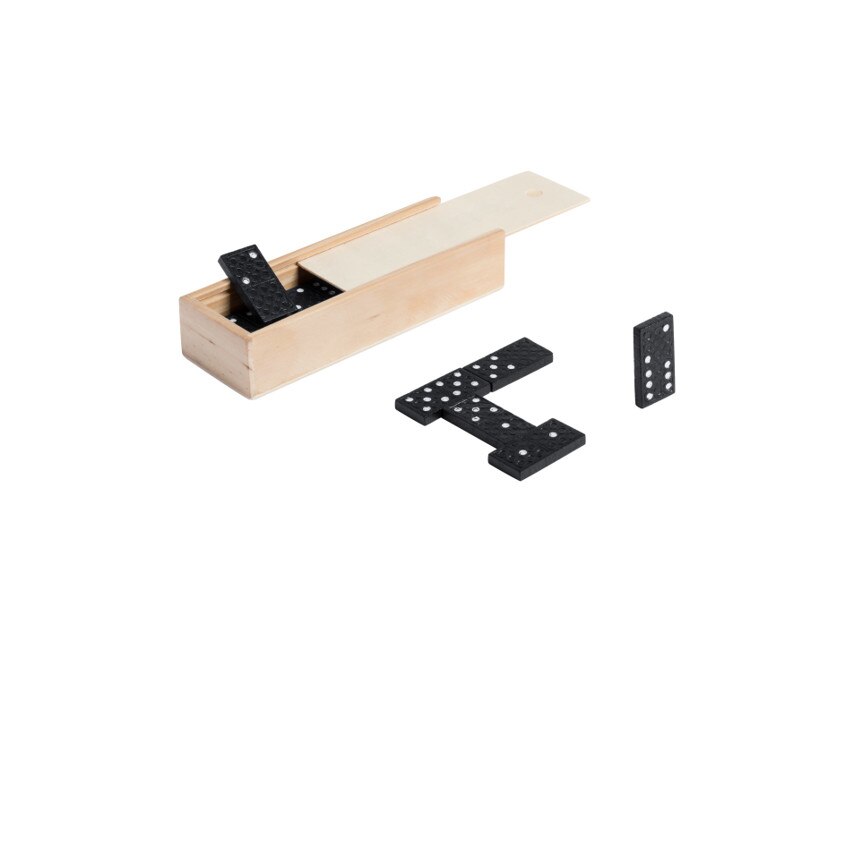Joc Domino din lemn cu piese negre si cutie de depozitare din lemn