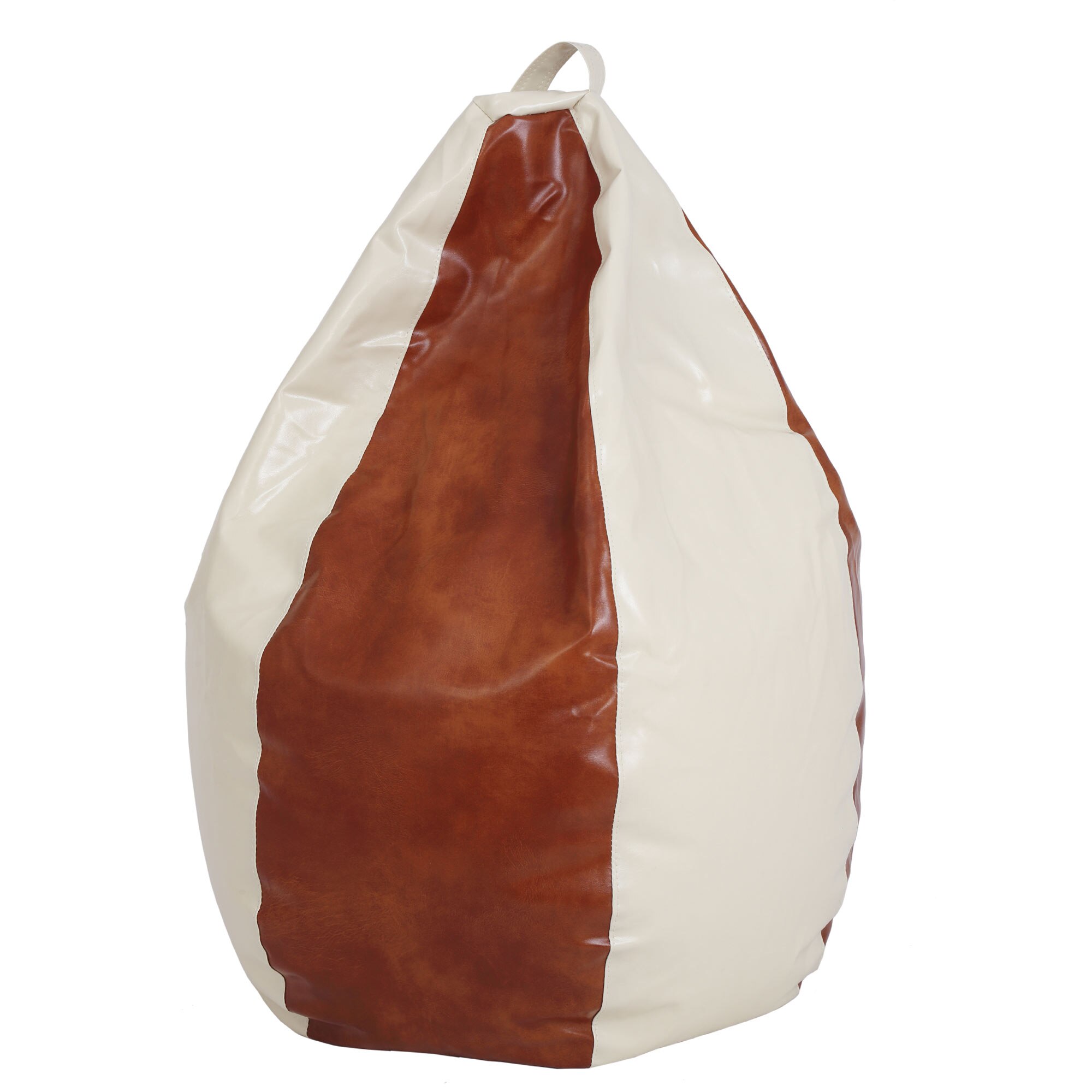 Fotoliu Bean Bag para, piele ecologica Crem/Cognac, cu maner, 74x83