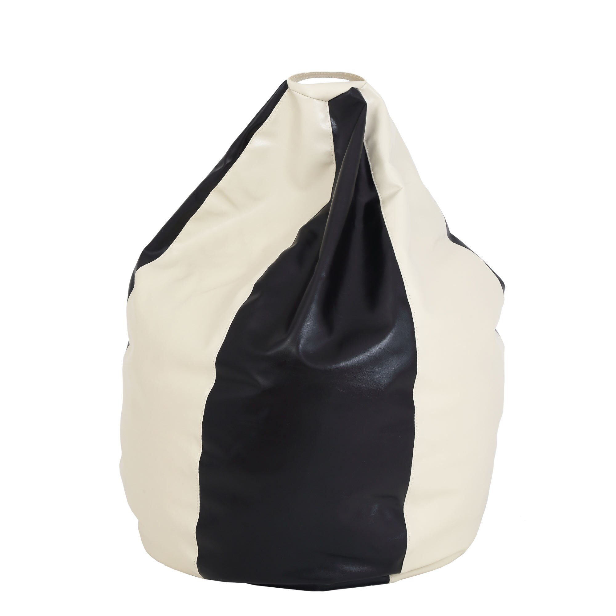 Fotoliu Bean Bag para, piele ecologica Crem/Negru, cu maner, 74x83