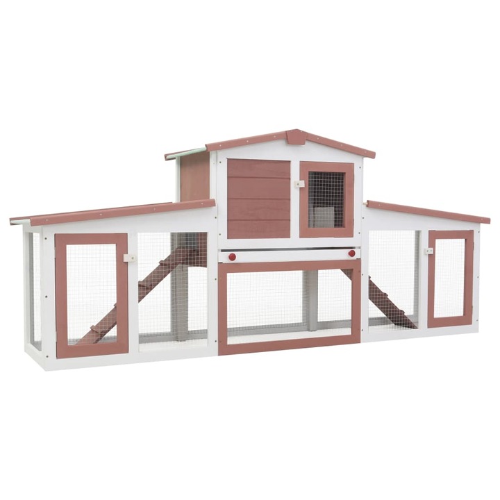 Cusca mare exterior pt. iepuri vidaXL, maro si alb, 204x45x85 cm, lemn, 17.95 kg