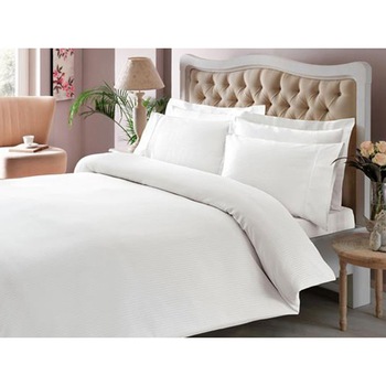 Lenjerie pentru pat dublu, 6 Piese, bumbac 100% Satin, 300TC marca TAC, model Premium Basic Stripe Alb Lenjerie pentru pat dublu, 6 Piese, bumbac 100% Satin, 300TC marca TAC, model Premium Basic Stripe Alb