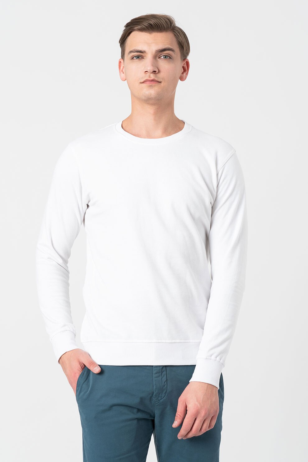 !Solid, Bluza sport cu decolteu la baza gatului Morgan, Alb, XL