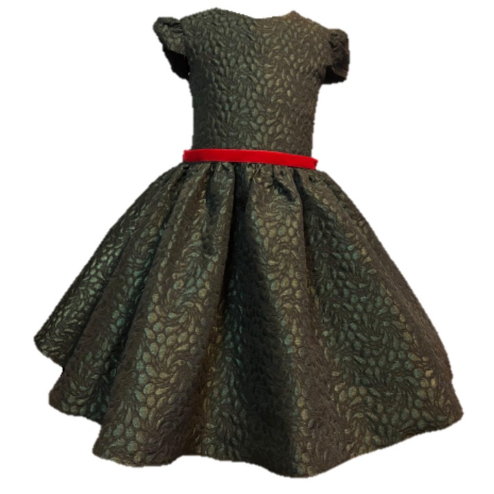 Rochita eleganta Donna pentru fetite, pentru ocazii speciale, Brocart, Verde inchis