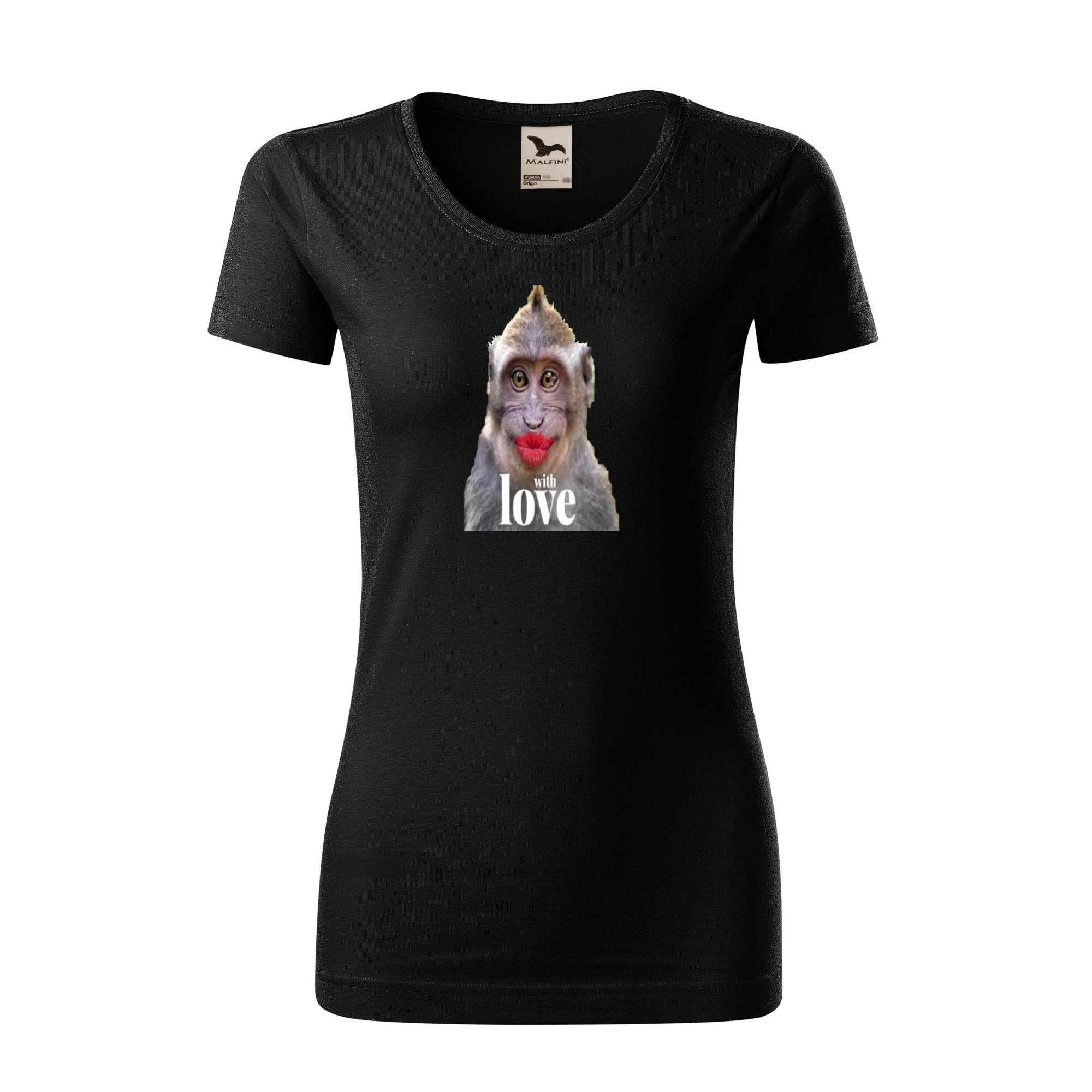 Tricou dama clasic, Malfini, Monkey Love, Negru, L