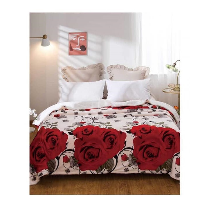 Patura pufoasa Cocolino cu blanita, pentru pat dublu, 180 x 230, Trandafiri