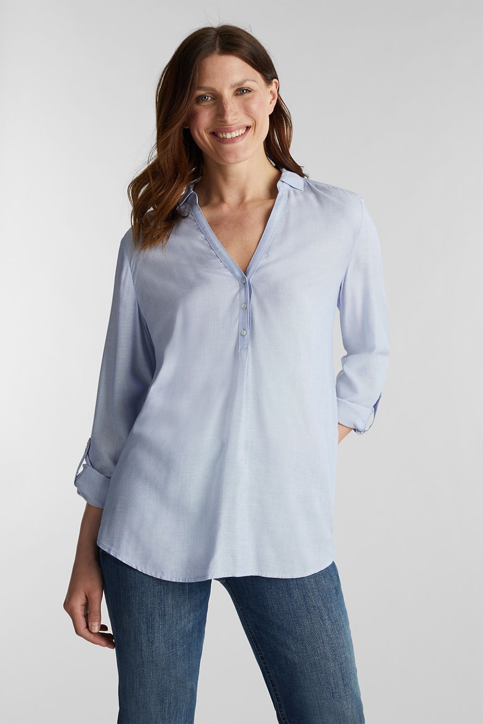 Esprit, Bluza cu decolteu in V, Albastru azur