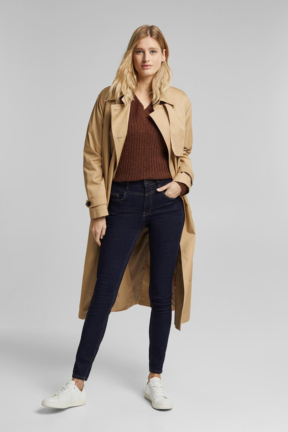 Esprit, Blugi skinny cu talie inalta, Albastru inchis